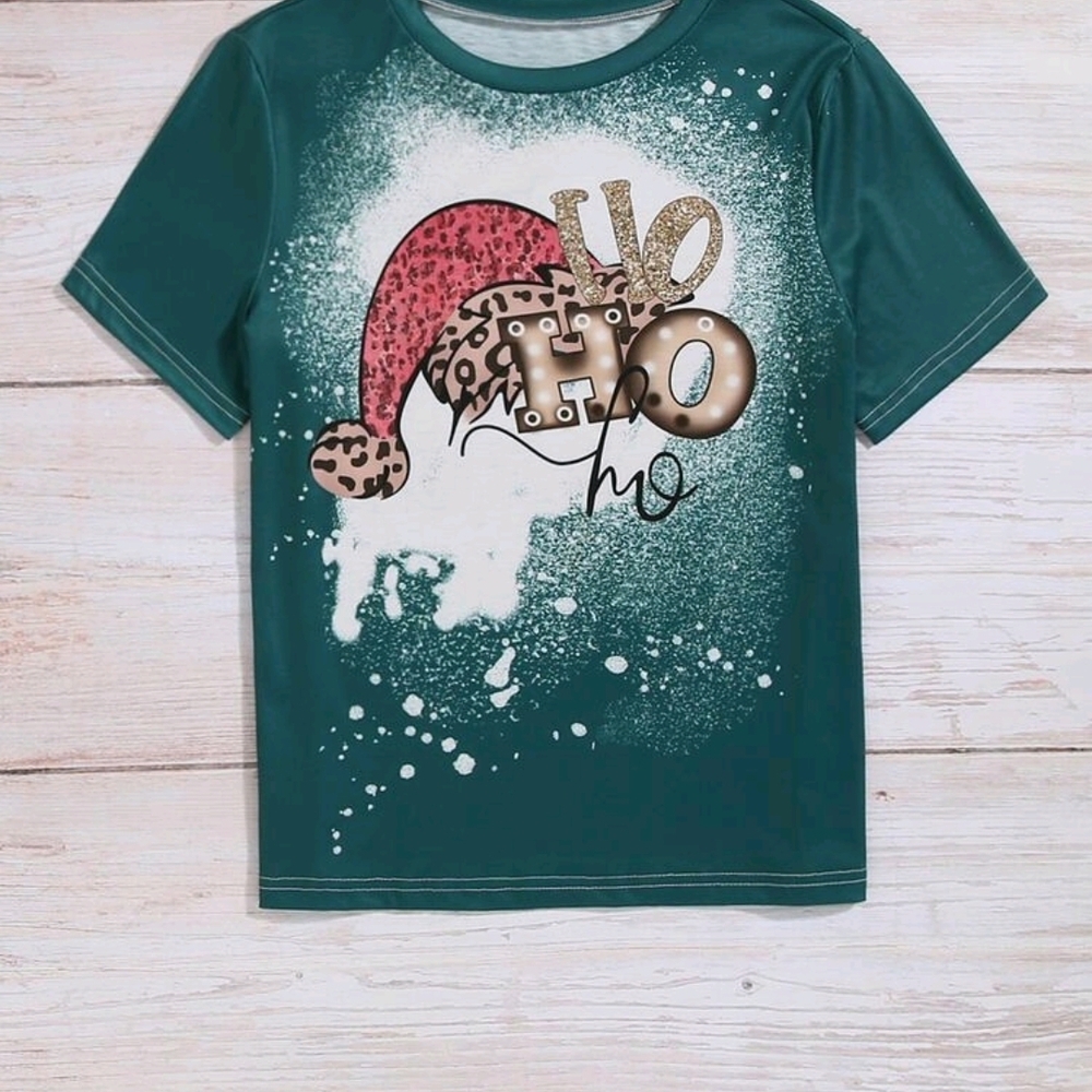 Leopard Santa Hat Tee - Pink, Gold, Brown